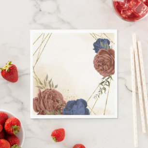 Serviette En Papier terre cuite bleu marine fleuri mariage