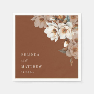 Serviette En Papier Terre cuite florale ivoire artistique Mariage