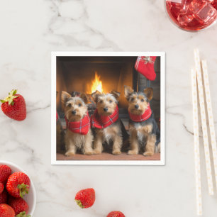 Serviette En Papier Terrier Australien au coin du feu de Noël
