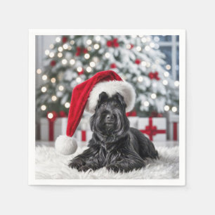 Serviette En Papier Terrier écossais de Noël sur un tapis blanc