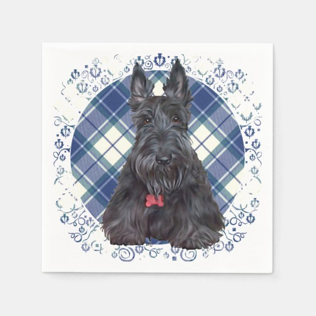 Serviette En Papier Terrier Écossais sur Tartan (Devant)