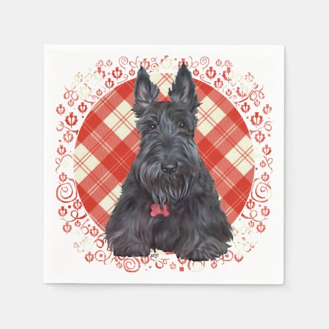 Serviette En Papier Terrier Écossais sur Tartan (Devant)