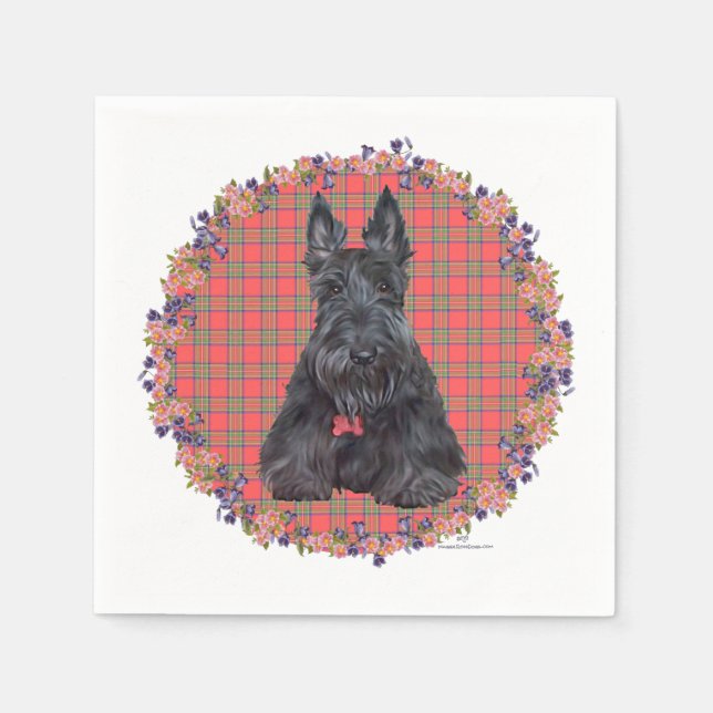 Serviette En Papier Terrier écossais sur tartan (Devant)