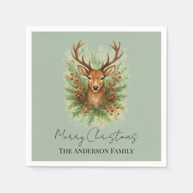 Serviette En Papier Tête de cerf de la forêt rustique avec feuillage d (Devant)