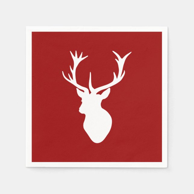 Serviette En Papier Tête de cerf de Noël rouge et blanc (Devant)