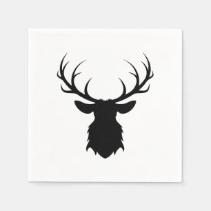 Serviette En Papier Tête de cerf noir avec silhouette Antlers