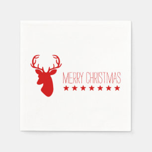 Serviette En Papier Tête de cerf rouge et étoiles avec texte Joyeux No