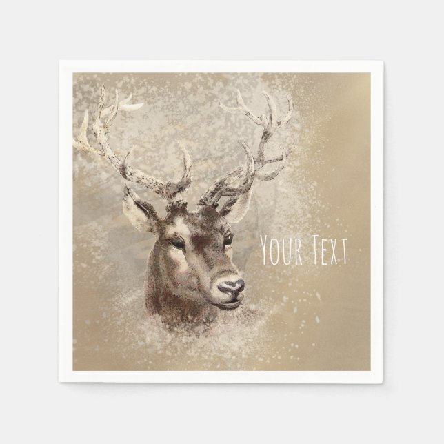 Serviette En Papier Tête de cerf rustique pour mariage champêtre (Devant)
