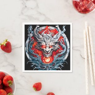 Serviette En Papier Tête de dragon mythique de la flamme rouge