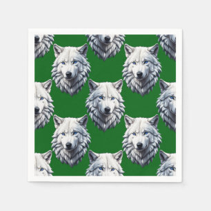 Serviette En Papier Tête de loup blanche motif design vert