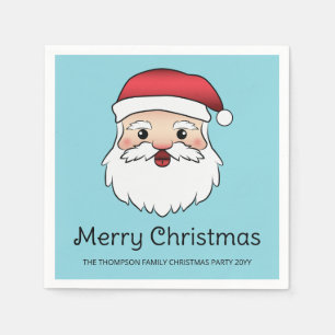 Serviette En Papier Tête de Père Noël de dessin animé heureux sur fond