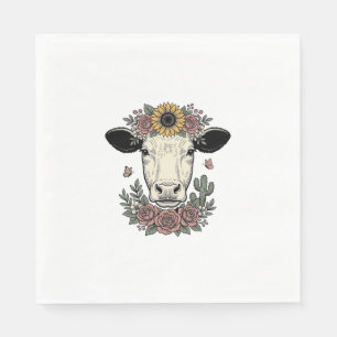 Serviette En Papier Tête de vache florale dessin vintage gravure Desig