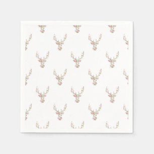 Serviette En Papier Tête florale vintage blanche rose moderne de cerfs