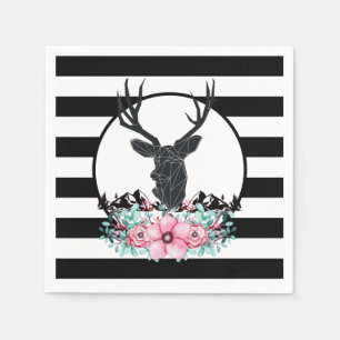 Serviette En Papier Tête noire de cerfs communs avec les fleurs et le