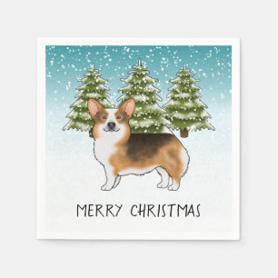 Serviette En Papier Tête rousse Tri Pembroke Corgi Noël d'hiver