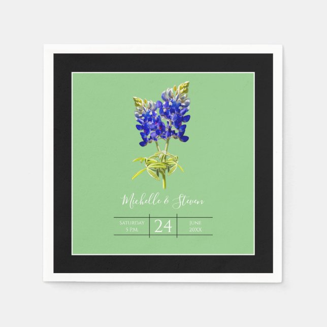 Serviette En Papier Texas Bluebonnets sur Sage, mariage du printemps (Devant)