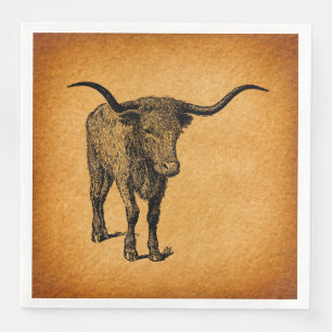 Serviette En Papier Texas Longhorn Bull Russe Vintage Western Art