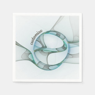 Serviette En Papier Texte abstrait fractal moderne bleu turquoise gris