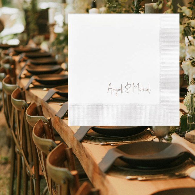 Serviette En Papier Texte Brown Blanc Mariage Cocktail (Créateur téléchargé)