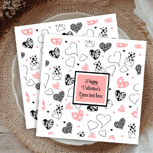 Serviette En Papier Texte d'amour personnalisé Cœurs roses noirs Fête