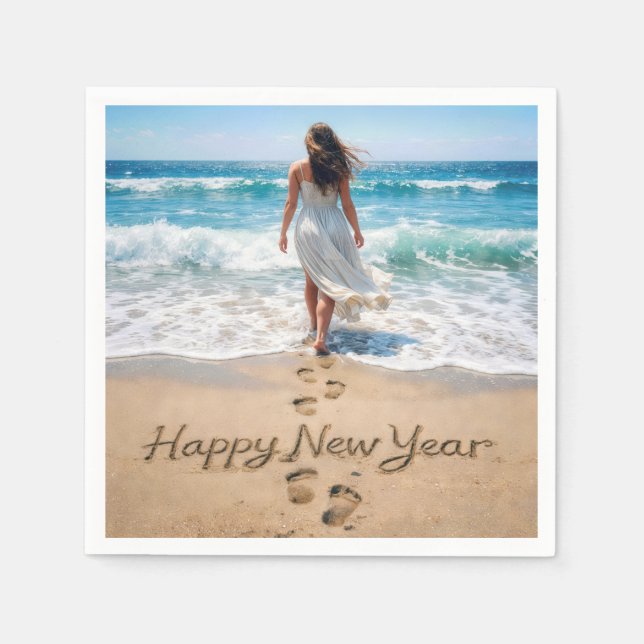 Serviette En Papier Texte de Bonne Année avec Beachwalker (Devant)