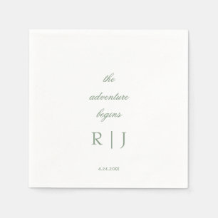 Serviette En Papier Texte de citation de monogramme Vert sauge Mariage