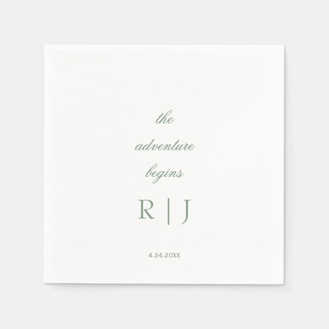 Serviette En Papier Texte de citation de monogramme Vert sauge Mariage (Devant)