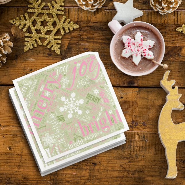 Serviette En Papier Texte de Noël et Motif de flocon de neige rose ID2 (Créateur téléchargé)