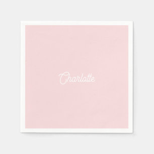 Serviette En Papier Texte de nom personnalisé Rose clair blanc minimal