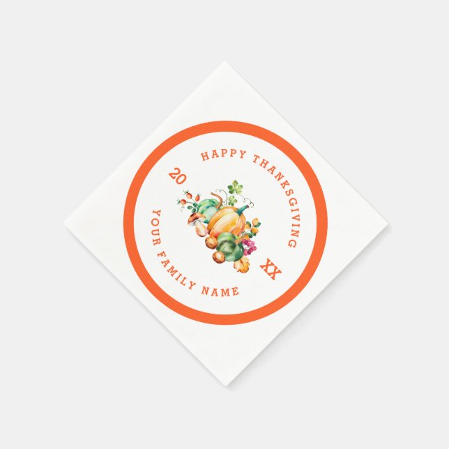 Serviette En Papier Texte de Thanksgiving & récolte d'automne (Coin)