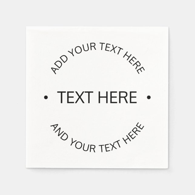 Serviette En Papier Texte éditable simple moderne | Blanc & Noir (Devant)