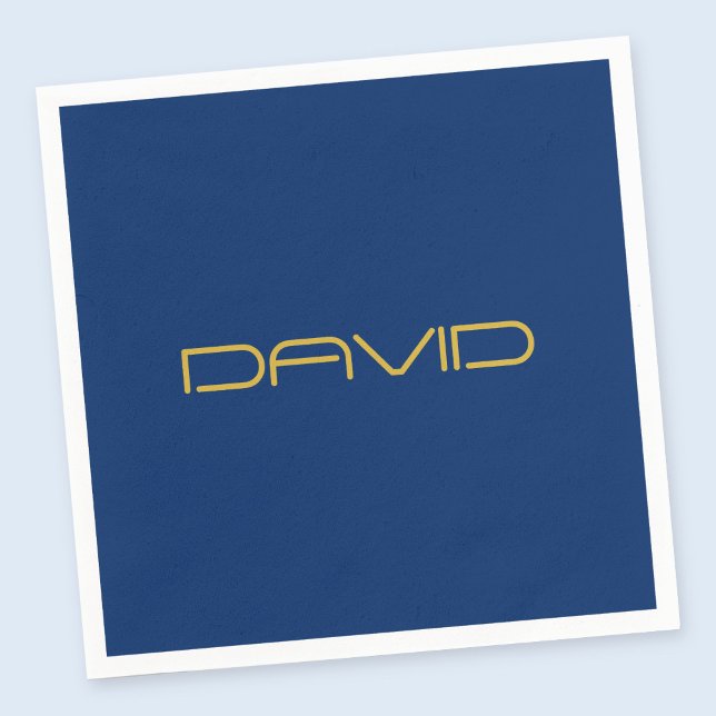 Serviette En Papier Texte élégant modifiable | Or et bleu marine (Créateur téléchargé)