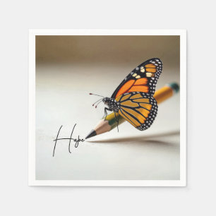 Serviette En Papier Texte Espoir et Papillon Monarque sur un Crayon