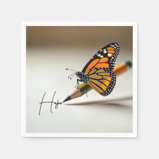 Serviette En Papier Texte Espoir et Papillon Monarque sur un Crayon (Devant)