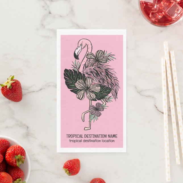 Serviette En Papier Texte et couleur personnalisés Flamant rose rose (En situation)