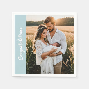 Serviette En Papier texte et photo personnalisés fête bleue