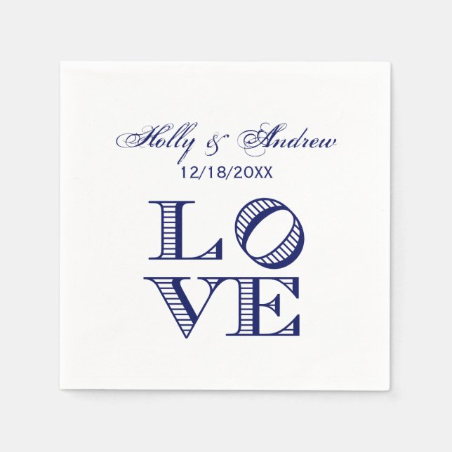 Serviette En Papier Texte graphique - Bleu AMOUR (Devant)