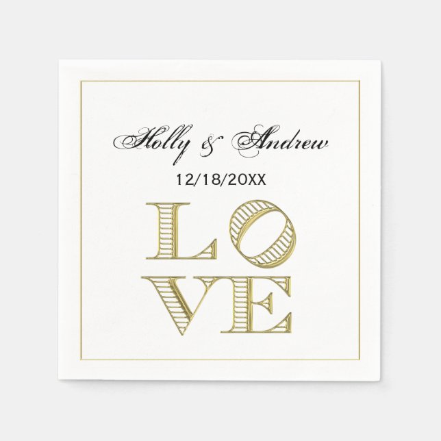 Serviette En Papier Texte graphique LOVE - Or faux (Devant)