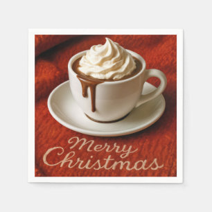 Serviette En Papier Texte Joyeux Noël Avec Boisson Chocolat Chaud