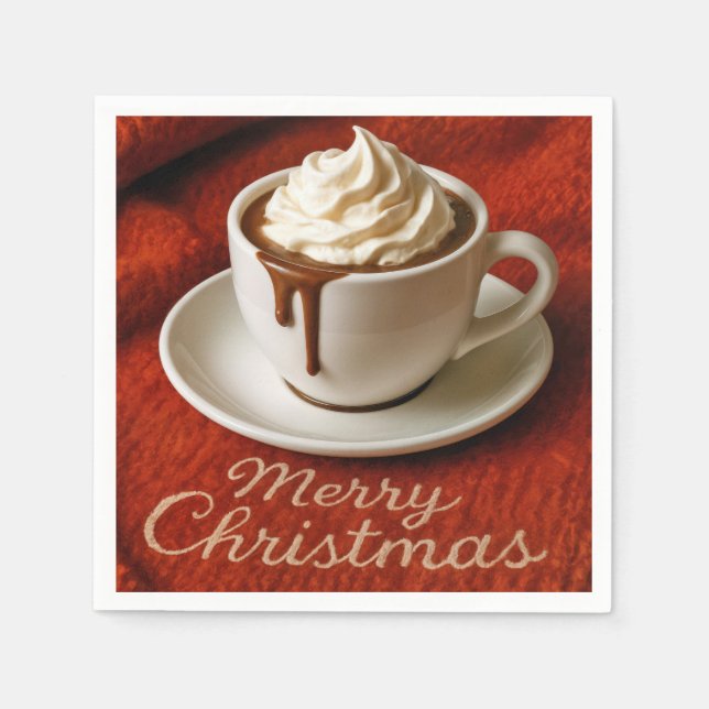 Serviette En Papier Texte Joyeux Noël Avec Boisson Chocolat Chaud (Devant)
