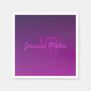 Serviette En Papier Texte monogramme modifiable moderne & Ombre violet