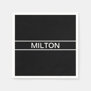 Serviette En Papier Texte personnalisable   Moderne Gras Noir & Blanc