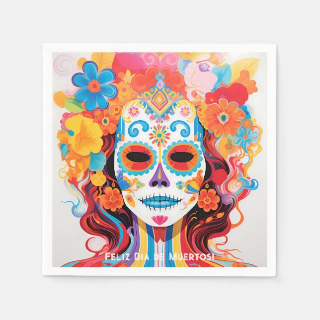 Serviette En Papier Texte personnalisé Dia de Muertos La Calavera Catr (Devant)