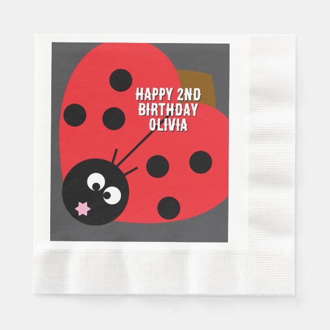 Serviette En Papier Texte Personnalisé Ladybird Party Napkin - Joli de (Devant)