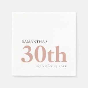 Serviette En Papier Texte personnalisé moderne rose pâle 30e Nom Date