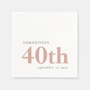 Serviette En Papier Texte personnalisé moderne rose pâle 40e Nom Date