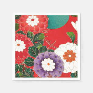 Serviette En Papier Textile japonais vintage - Dahlias rouges
