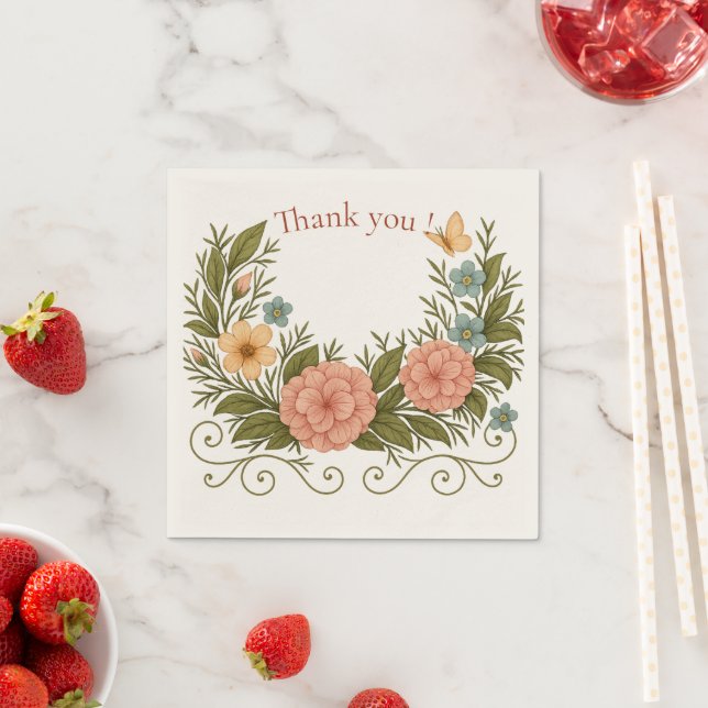 Serviette En Papier Thank You — Floral Half-Crown Paper Napkin (En situation)