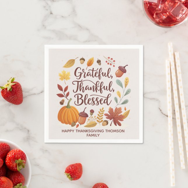 Serviette En Papier Thankful Grateful Blessed Thanksgiving Fall (En situation)