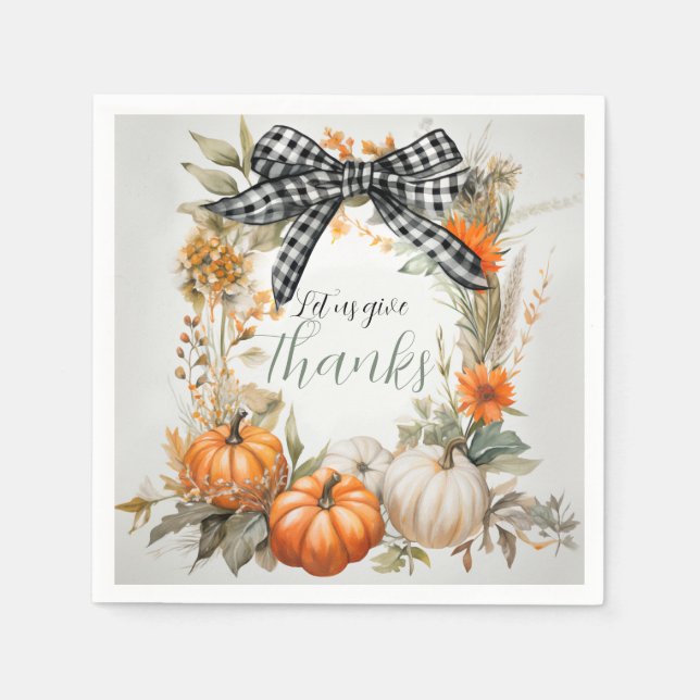 Serviette En Papier Thankgiving noir et blanc Plaid Bow (Devant)